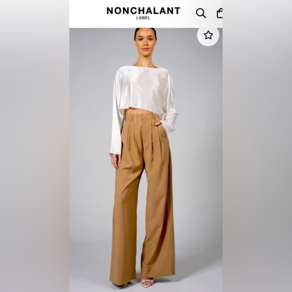 NEW NONchalant Label Fabi Wide Leg Pant in Camel Tan High Waist Trouser Med